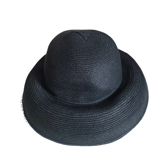 Scala Accessories - NWT Scala Black Foldable Summer Beach Wide Brim Sun Straw Hat Womans One Size